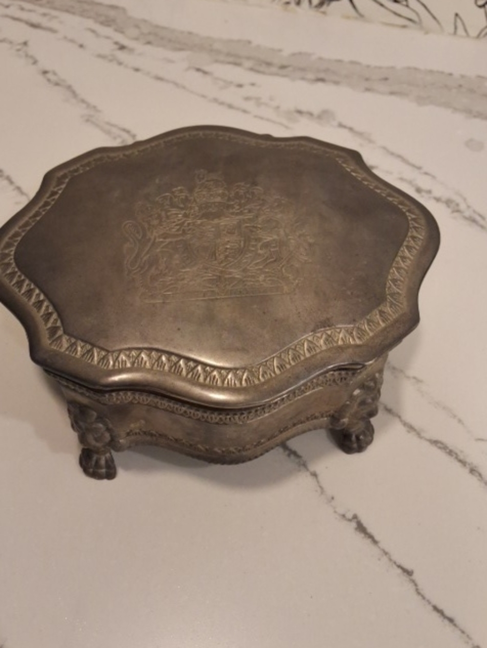 Heavy Ornate Silver Plated Jewelry Box